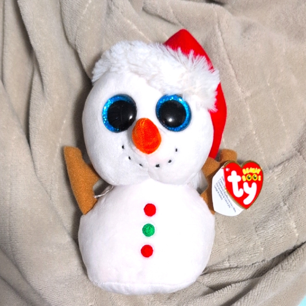 TY Snowman Plush Toy with Red Hat